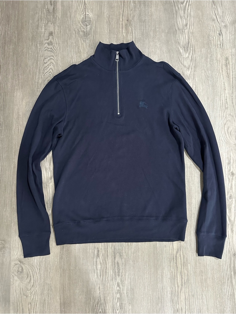 Burberry Navy Quarter-Zip Cotton Pullover Size Medium